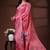 Deep rose pink silk blend kantha saree with multicolored floral buti & vine nakshi pallu