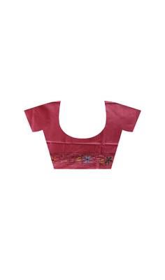 Deep rose pink silk blend kantha saree with multicolored floral buti & vine nakshi pallu 4