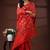 Vibrant red silk blend kantha saree with hand-embroidered peacock nakshi pallu