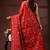 Vibrant red silk blend kantha saree with hand-embroidered peacock nakshi pallu