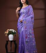 Lavender purple silk blend kantha saree with intricate mandala nakshi pallu