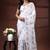 Pristine white silk blend kantha saree with fish motif & floral embroidery design