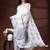 Pristine white silk blend kantha saree with fish motif & floral embroidery design