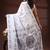 Pristine white silk blend kantha saree with fish motif & floral embroidery design