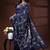 Navy blue silk blend kantha saree with white floral vine nakshi pallu