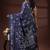 Navy blue silk blend kantha saree with white floral vine nakshi pallu