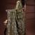 Olive green silk blend kantha saree with intricate white floral nakshi & scalloped pallu