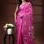 Vibrant rani pink silk blend kantha saree with intricate white floral nakshi & mandala pallu