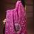 Vibrant rani pink silk blend kantha saree with intricate white floral nakshi & mandala pallu