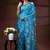 Turquoise blue silk blend kantha saree with white floral & folk art woven design