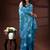 Turquoise blue silk blend kantha saree with white floral & folk art woven design