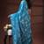 Turquoise blue silk blend kantha saree with white floral & folk art woven design