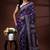 Royal purple silk blend kantha saree with silver paisley & floral woven design