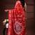 Vibrant red silk blend kantha saree with white floral & paisley woven design