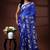Royal blue silk blend kantha saree with fish motif & floral embroidery design