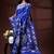 Royal blue silk blend kantha saree with fish motif & floral embroidery design