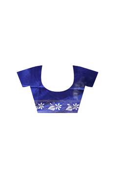 Royal blue silk blend kantha saree with fish motif & floral embroidery design 4