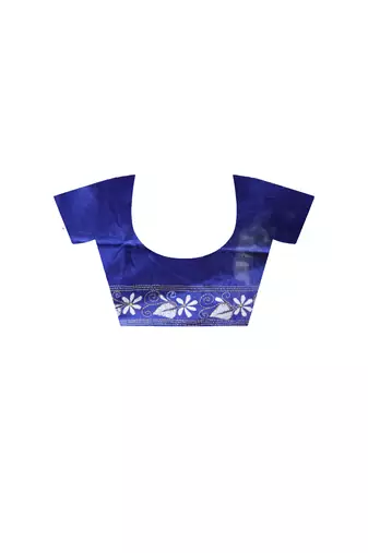 Royal blue silk blend kantha saree with fish motif & floral embroidery design