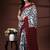 Maroon & monochrome malmal cotton saree with hand-block leaf prints and striped pallu