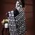 Monochrome abstract grid malmal cotton saree with bold black & white batik-style prints