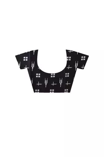 Monochrome abstract grid malmal cotton saree with bold black & white batik-style prints