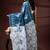 Ocean teal malmal cotton saree with white bird motifs and geometric temple border prints