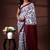 Indigo blue & white malmal cotton saree with hand-block leaf prints and contrast maroon pallu