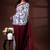 Indigo blue & white malmal cotton saree with hand-block leaf prints and contrast maroon pallu
