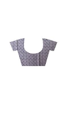 Indigo blue & white malmal cotton saree with hand-block leaf prints and contrast maroon pallu 4