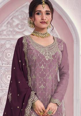 Peach embroidered chinon palazzo suit 2