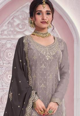Grey embroidered chinon palazzo suit 2