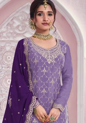 Lavender embroidered chinon palazzo suit 2