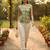 Womens green viscose rayon floral printed v-neck regular top