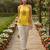 Womens yellow viscose rayon floral printed boat neck regular top
