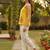 Womens yellow viscose rayon floral printed boat neck regular top
