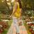 Womens yellow viscose rayon floral printed boat neck regular top