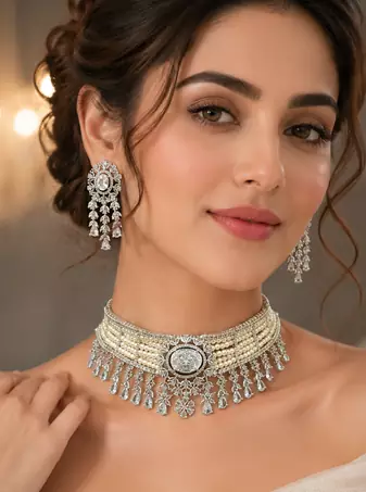 Grand Pearl American Diamond Choker Set