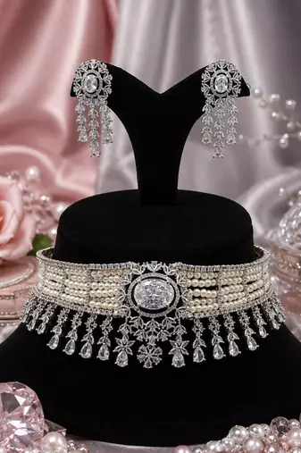 Grand Pearl American Diamond Choker Set