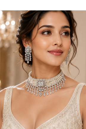 Grand Pearl American Diamond Choker Set 3