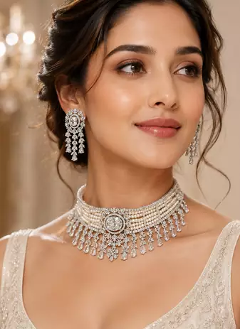 Grand Pearl American Diamond Choker Set