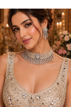 Grand Pearl American Diamond Choker Set 4