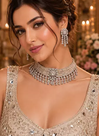 Grand Pearl American Diamond Choker Set