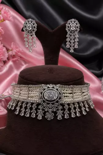 Grand Pearl American Diamond Choker Set
