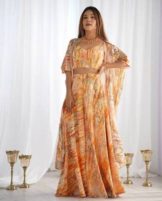 Floral print fox georgette shrug palazzo set 1