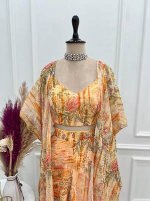Floral print fox georgette shrug palazzo set 3