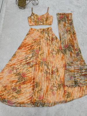 Floral print fox georgette shrug palazzo set 4