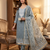 Grey muga cotton jamdani suit dress material with dupatta