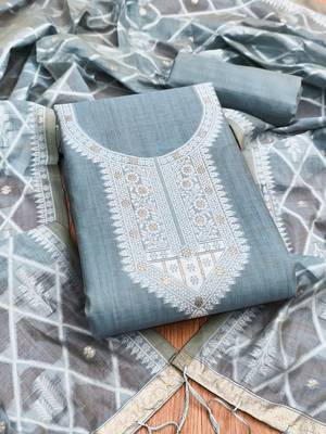 Grey muga cotton jamdani suit dress material with dupatta 2