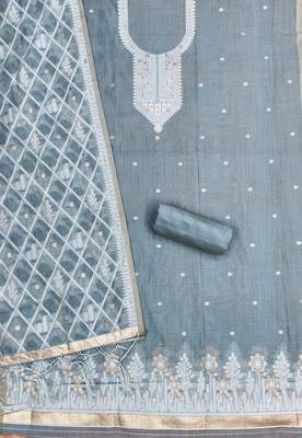 Grey muga cotton jamdani suit dress material with dupatta 3