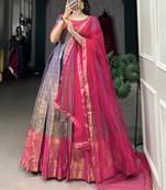 Timeless Blue Zari Weaving Silk Festive Wear Gown With Dupatta
